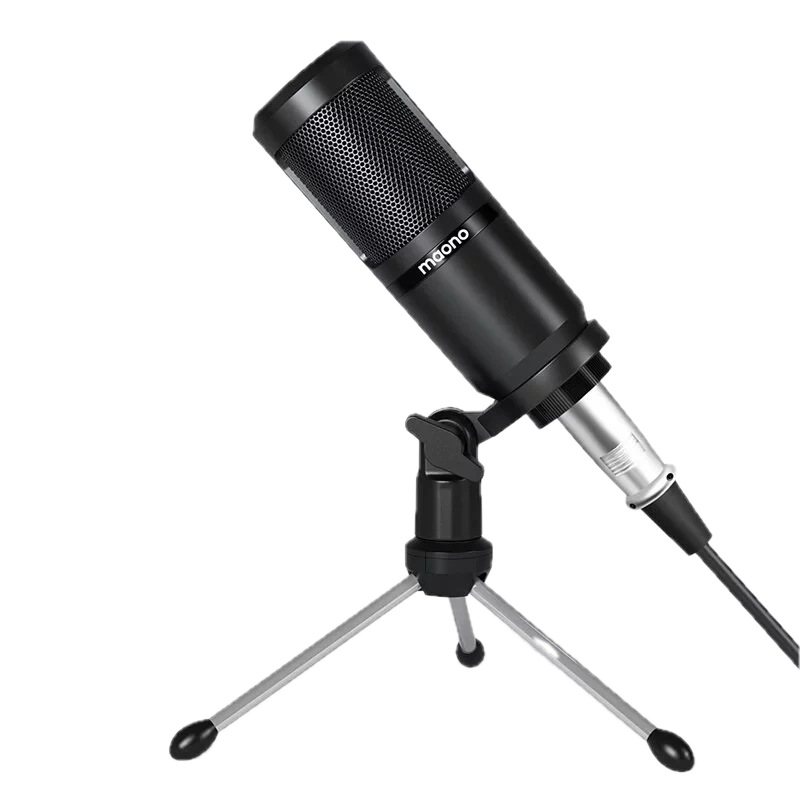 Maono品牌的黑色麥克風，適合直播和錄音使用。