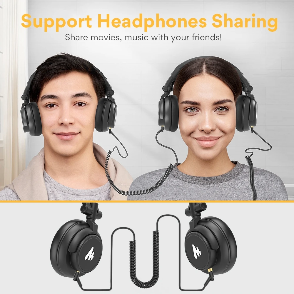 maono 閃克 | mh601 錄音室監聽耳機 两个人使用麦克风和声卡共享耳机。