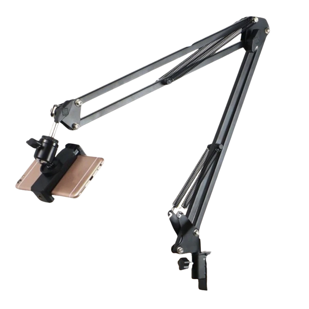 黑色麥克風支架，適合直播和錄音使用。