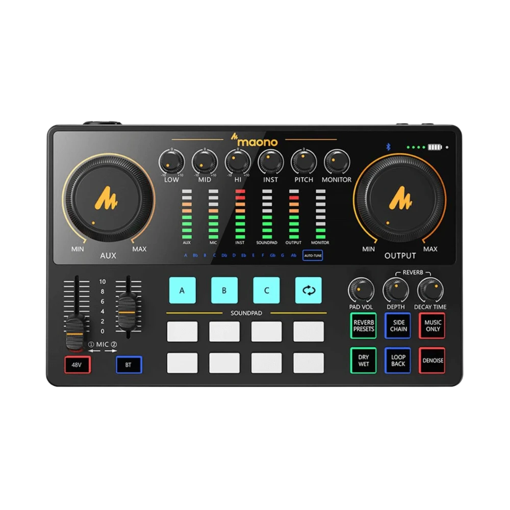 Maono聲卡，適合直播使用，帶有多種音效控制。