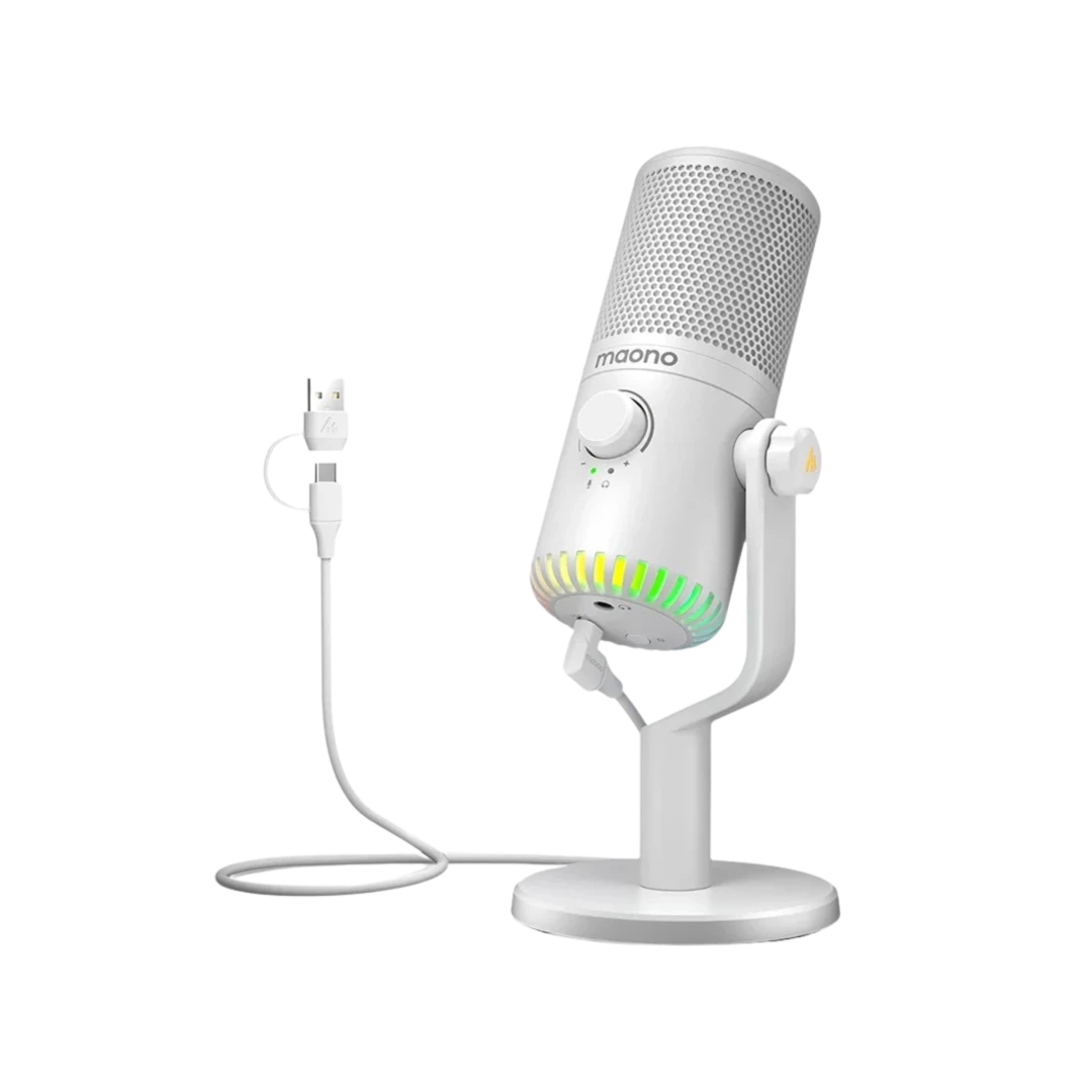 maono 閃克 dm30 rgb全能型麥克風 白色 Maono 麥克風,適合直播和聲卡使用