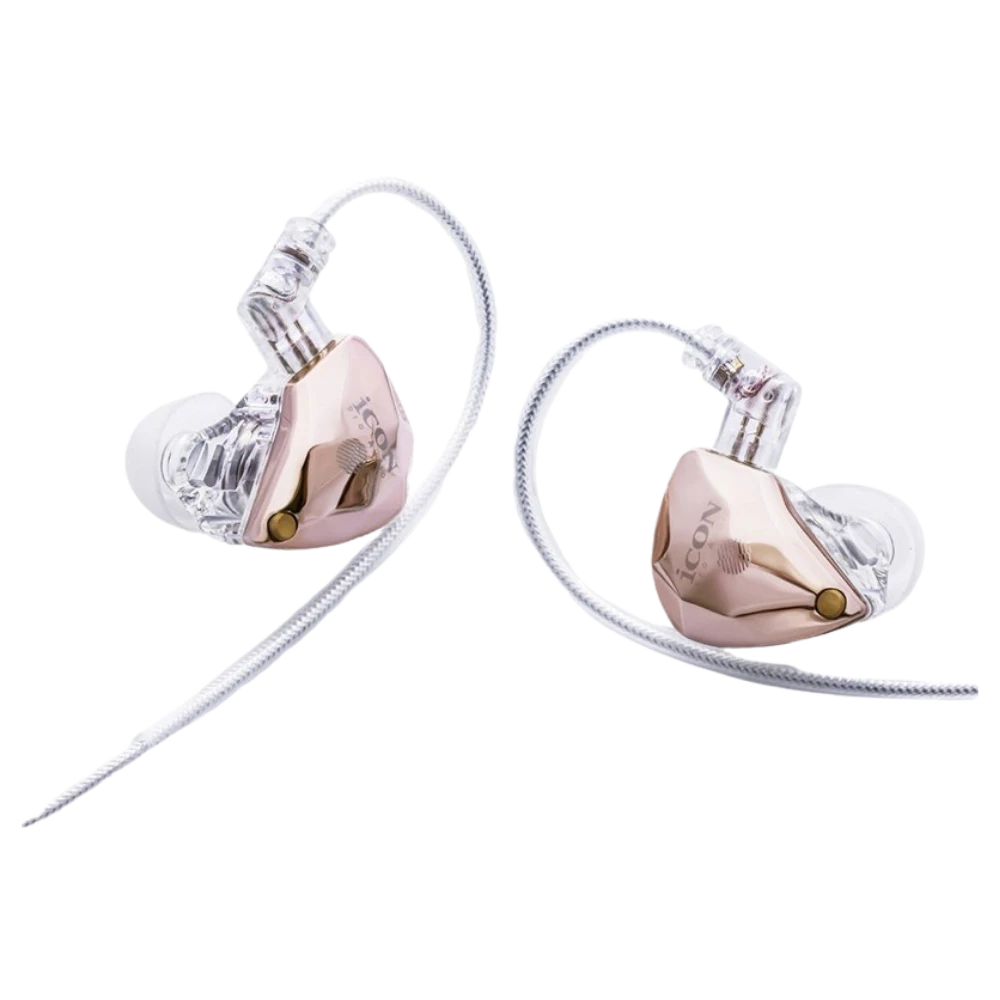 金色和透明的高音質耳機，適合直播和錄音使用。