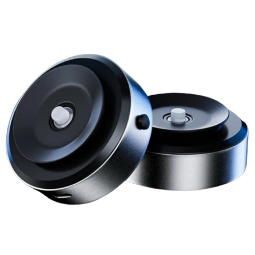 兩個黑色和銀色的圓形麥克風設備