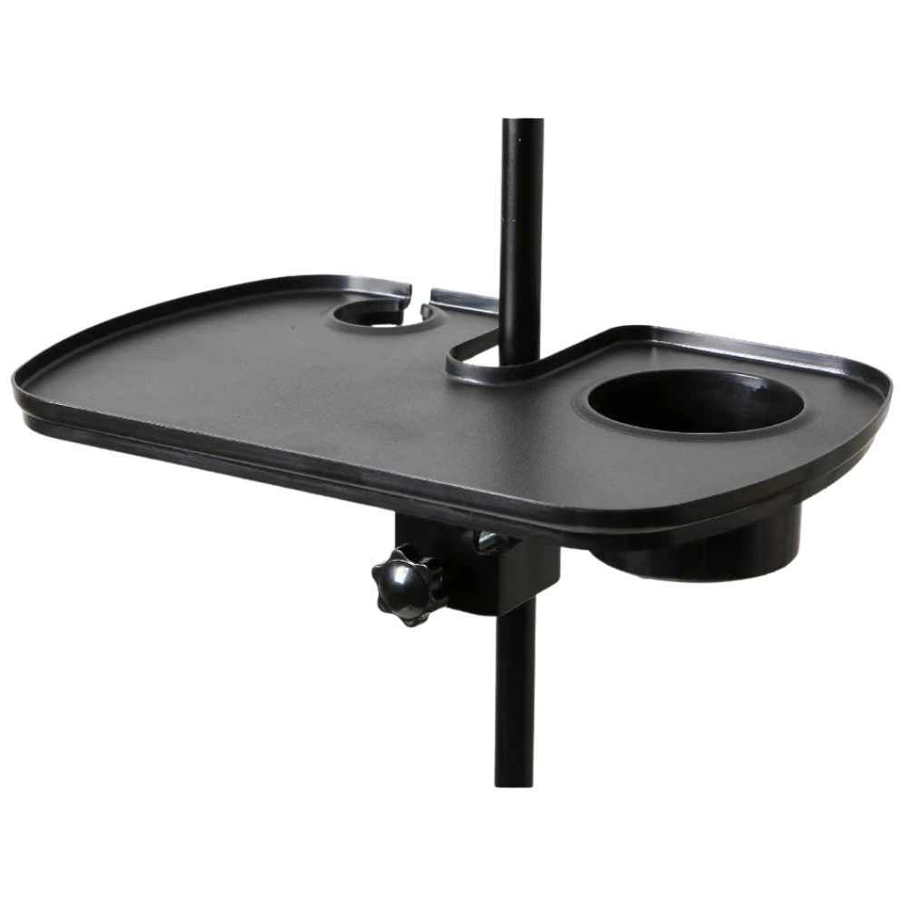 黑色麥克風支架托盤，適用於直播和聲卡設備。