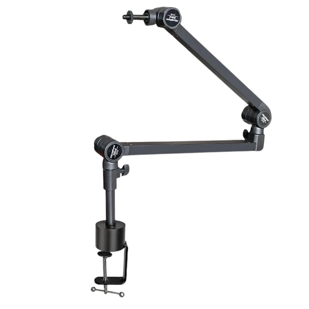 黑色麥克風支架，適合直播和錄音使用。