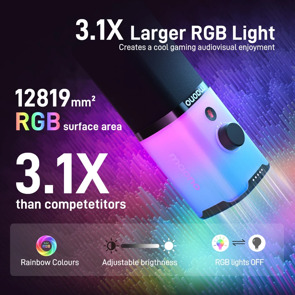 maono 閃客 pd100x rgb麥克風 Maono麥克風,具有3.1倍RGB燈光,適合直播和聲卡使用。