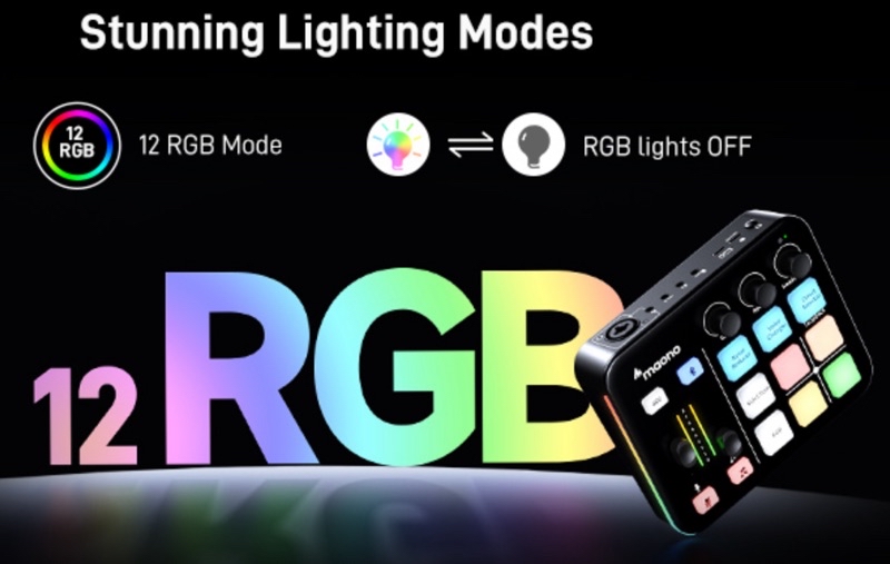 Maono G1 NEO電競聲卡，支持12種RGB燈光模式。