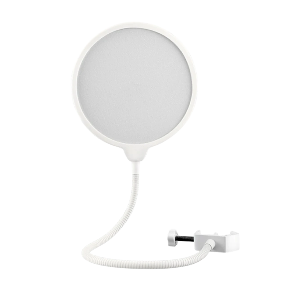 白色圓形麥克風防噴罩，適合直播使用。