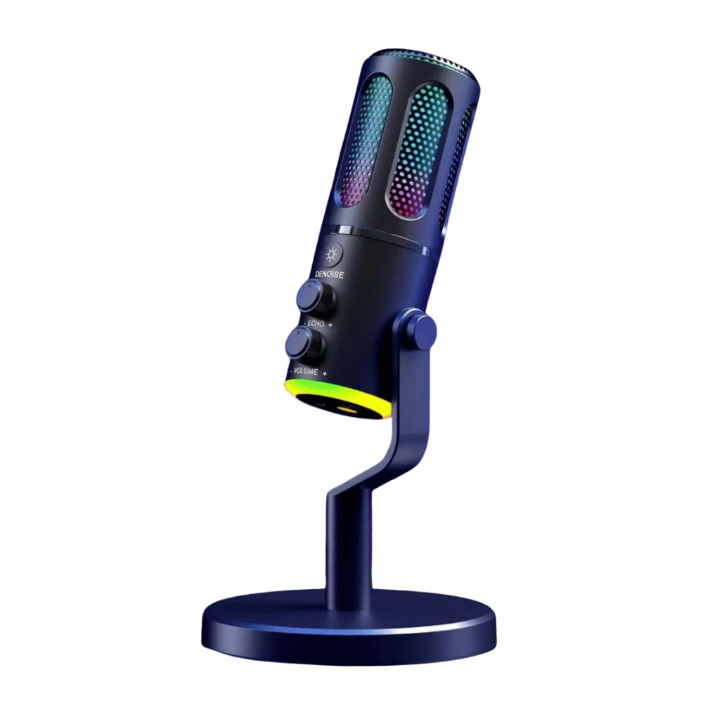 彩色燈光的現代麥克風,適合直播和錄音