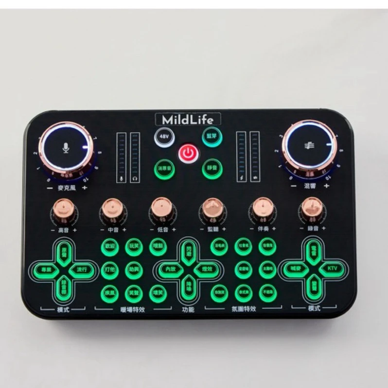mildlife k600 聲卡 2025年 繁體版 Mildlife品牌的聲卡,適合直播使用,帶有多個控制旋鈕和按鈕。