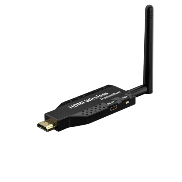 黑色 HDMI 無線傳輸器，帶有天線和 USB 接口