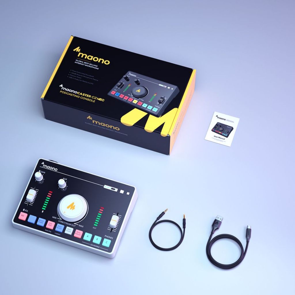 maono neo 直播聲卡 Maono聲卡和配件,包括電纜和說明書,適用於直播和錄音。