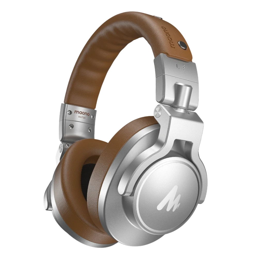 MildLife首頁 Maono品牌的银色和棕色耳机,适合直播和录音使用。