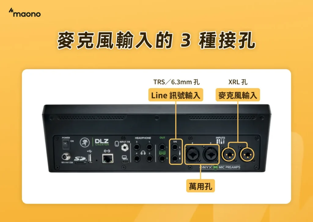 麥克風輸入的 3 種接孔